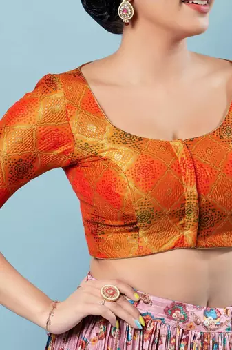 Padded Brocade Round Neck Blouse