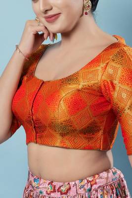 Padded Brocade Round Neck Blouse 4
