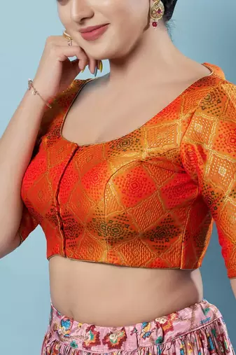 Padded Brocade Round Neck Blouse