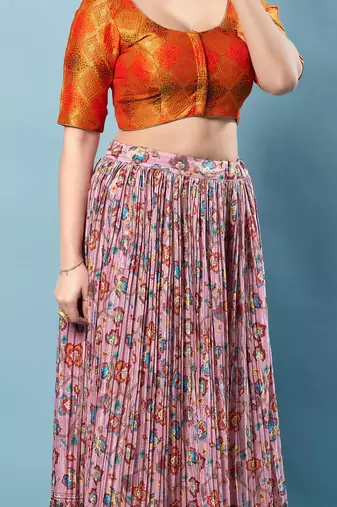Padded Brocade Round Neck Blouse