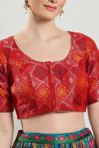 Padded Brocade Round Neck Blouse