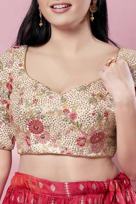 Biege Silk Printed Readymade Blouse 1