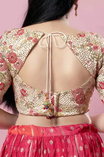 Biege Silk Printed Readymade Blouse
