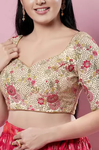 Biege Silk Printed Readymade Blouse