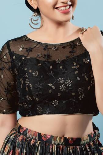 Padded Net Round Neck Blouse