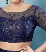 Navy Blue Net Floral Embroidered Readymade Blouse