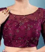 Elegant Wine Net Embroidered Blouse for Women