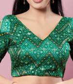 Padded Brocade V-Neck Blouse