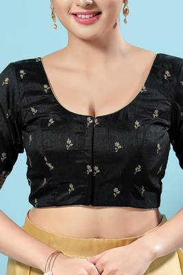 Black Silk Printed Readymade Blouse 1