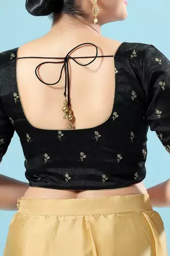 Black Silk Printed Readymade Blouse