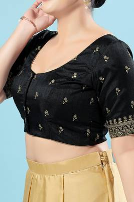 Black Silk Printed Readymade Blouse 3