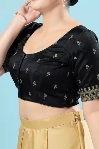 Black Silk Printed Readymade Blouse