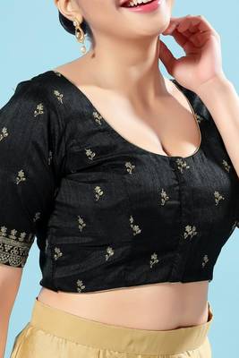 Black Silk Printed Readymade Blouse 4