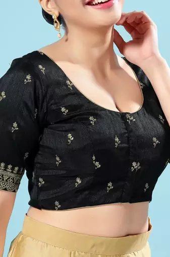 Black Silk Printed Readymade Blouse