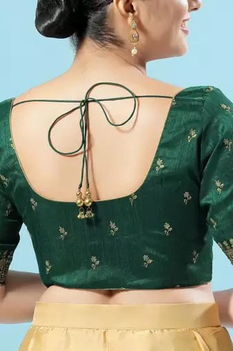 Green Silk Floral Embroidered Padded Blouse
