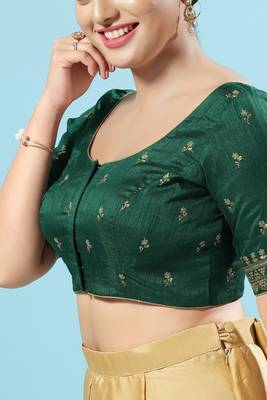 Green Silk Floral Embroidered Padded Blouse 3