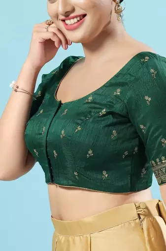 Green Silk Floral Embroidered Padded Blouse