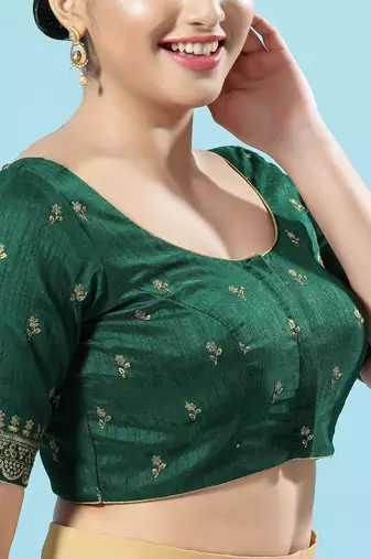 Green Silk Floral Embroidered Padded Blouse