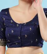 Navy Blue Silk Printed Readymade Blouse
