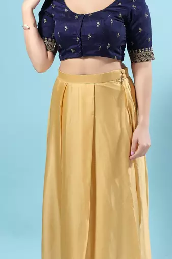 Navy Blue Silk Printed Readymade Blouse