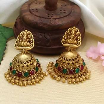 Designer Traditional Golden Cubic Zirconia & Pearl Gold Plated Jhumka Drop Earrings For Women Girls 1