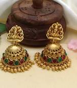 Designer Traditional Golden Cubic Zirconia & Pearl Gold Plated Jhumka Drop Earrings For Women Girls