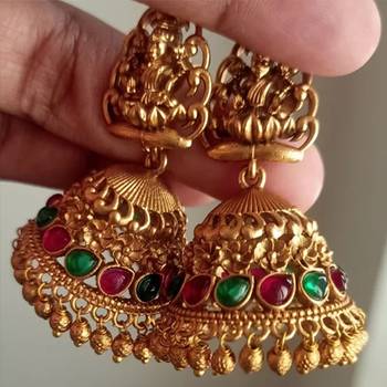 Designer Traditional Golden Cubic Zirconia & Pearl Gold Plated Jhumka Drop Earrings For Women Girls 2