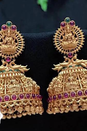 Designer Traditional Golden Cubic Zirconia & Pearl Gold Plated Jhumka Drop Earrings For Women Girls