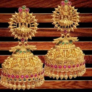 Designer Traditional Golden Cubic Zirconia & Pearl Gold Plated Jhumka Drop Earrings For Women Girls 2