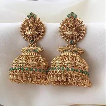 Designer Traditional Golden Cubic Zirconia & Pearl Gold Plated Jhumka Drop Earrings For Women Girls 1