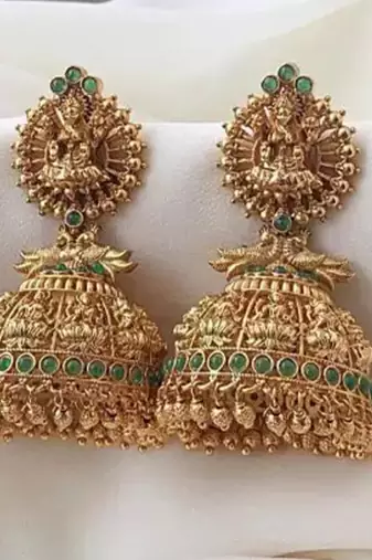 Designer Traditional Golden Cubic Zirconia & Pearl Gold Plated Jhumka Drop Earrings For Women Girls