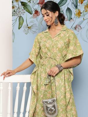  green ethnic motifs kaftan co ords set 1