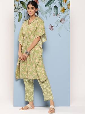  green ethnic motifs kaftan co ords set 2