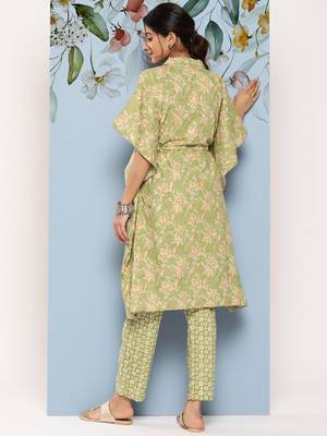  green ethnic motifs kaftan co ords set 3