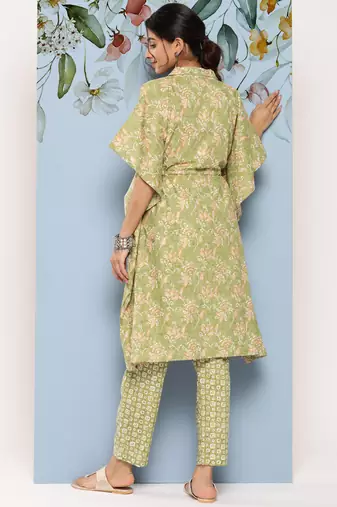  green ethnic motifs kaftan co ords set