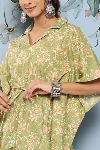  green ethnic motifs kaftan co ords set