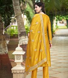 Yellow Silk Cotton Salwar Suit with Silk Embroidered Dupatta Kurta set of 3 pieces