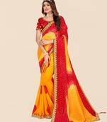 Yellow georgette bandhani saree with unstitched blouse piece