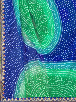 Blue georgette bandhani saree with unstitched blouse piece 5