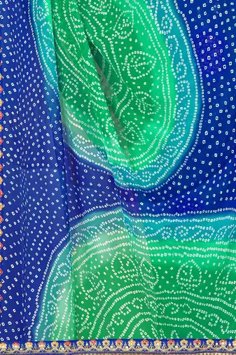 Blue georgette bandhani saree with unstitched blouse piece
