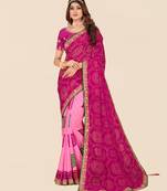 Pink georgette bandhani saree with unstitched blouse piece