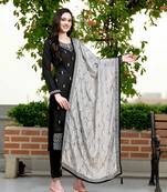  Satin Embroidery Salwar Suit Set Kurta Pant with Dupatta Black Kurta Set for Women,Party Wear Festive