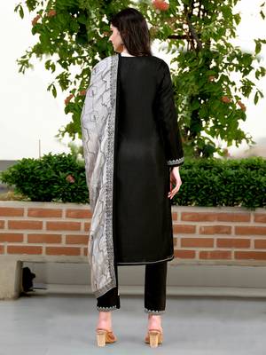 Trendmalls  Satin Embroidery Salwar Suit Set Kurta Pant with Dupatta Black Kurta Set for Women,Party Wear Festive 2