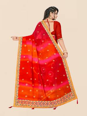Red georgette bandhani saree with unstitched blouse piece 2