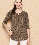  brown geometric alia-cut top