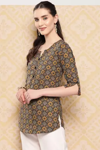  brown geometric alia-cut top
