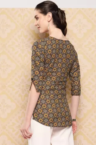 brown geometric alia-cut top