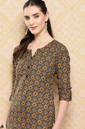  brown geometric alia-cut top
