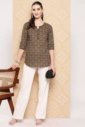  brown geometric alia-cut top