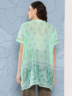  printed mandarin collar ethnic chanderi cotton kaftan longline top 3